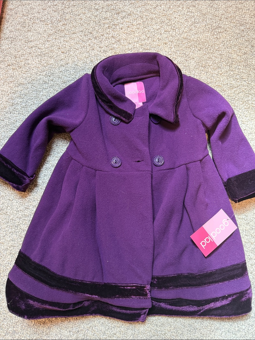 Good Lad Purple Velvet-Trim Pea Coat